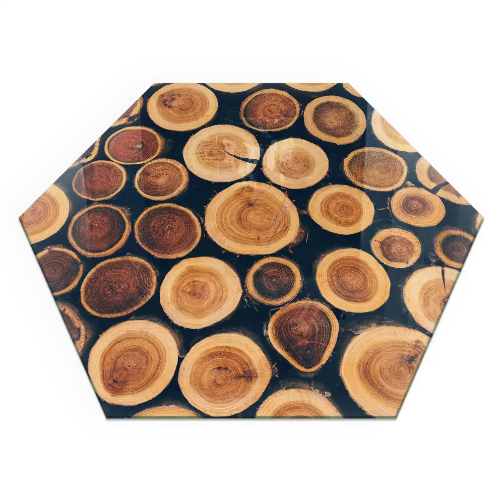 Placă hexagonală de protecție pentru șemineu cu decor de lemne tăiate