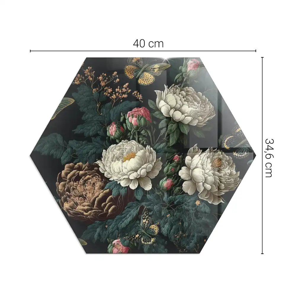 Protecție hexagonală pentru sobă cu model floral și fluturi