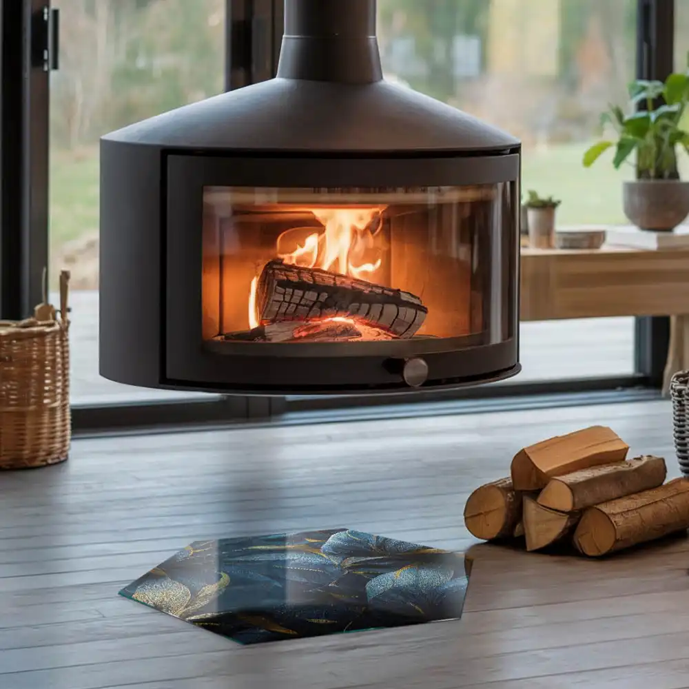 Protecție hexagonală pentru sobă cu model de frunze elegante