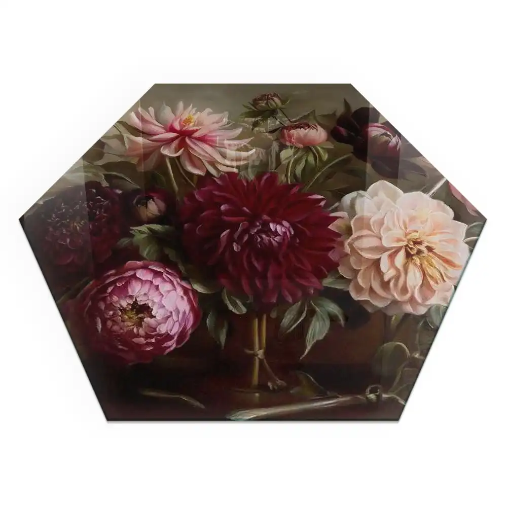 Placă de protecție sub sobă hexagonală cu model buchet de flori