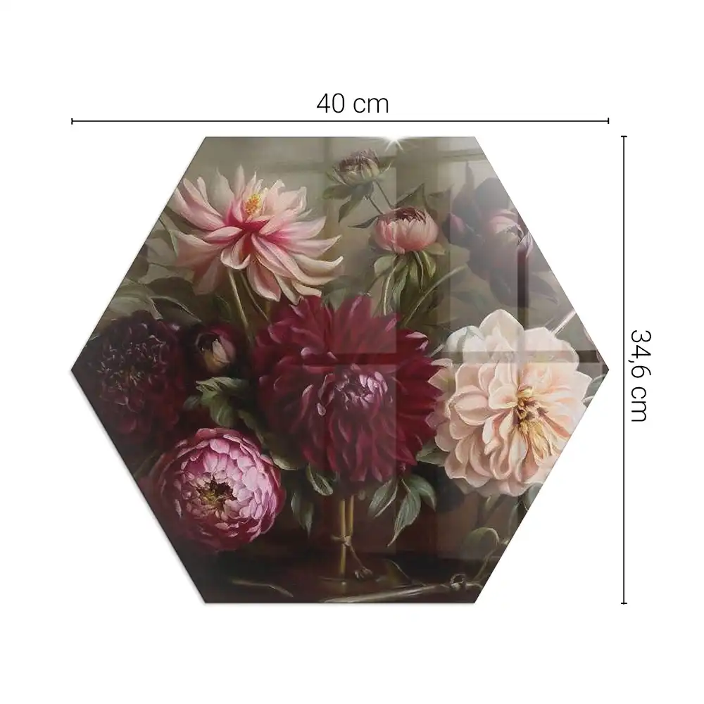 Placă de protecție sub sobă hexagonală cu model buchet de flori