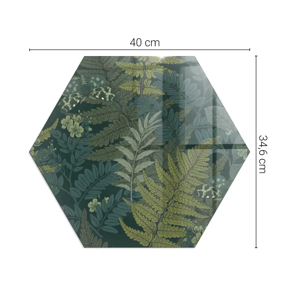 Placă de protecție hexagonală pentru șemineu cu motive vegetale și fluturi
