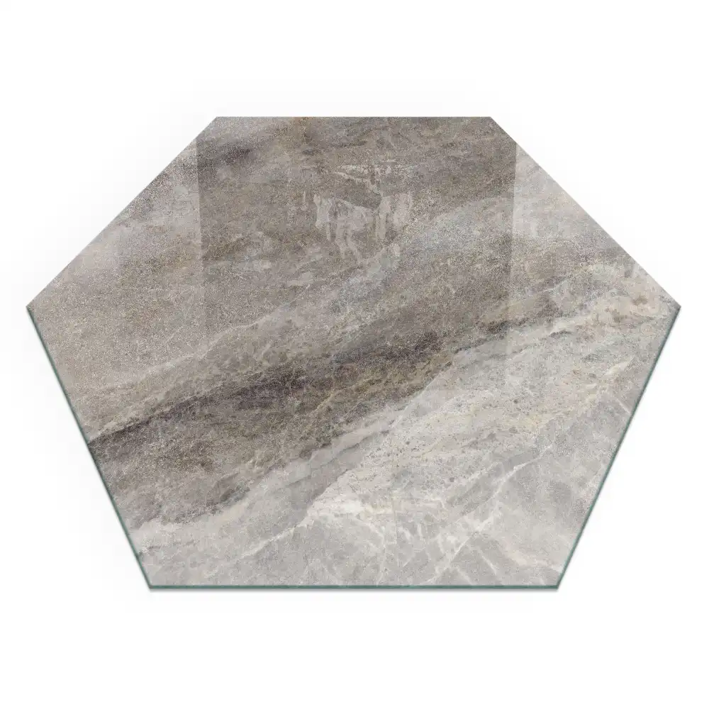 Placă de protecție pentru sobă hexagonală cu aspect de piatră naturală