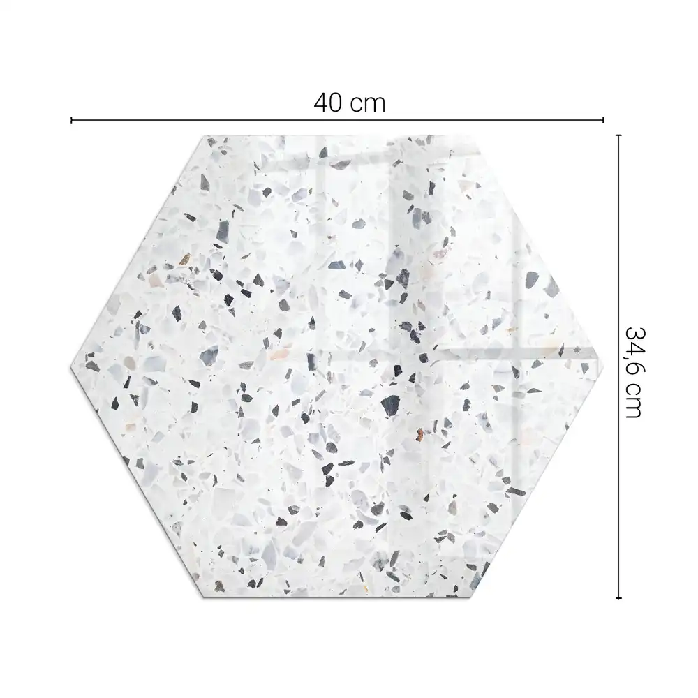 Placă de protecție pentru sobă hexagonală cu model de piatră și particule