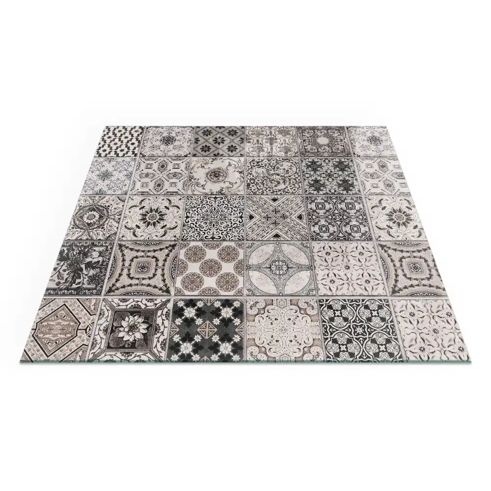 Placă de protecție pătrată pentru sub sobă cu modele decorative