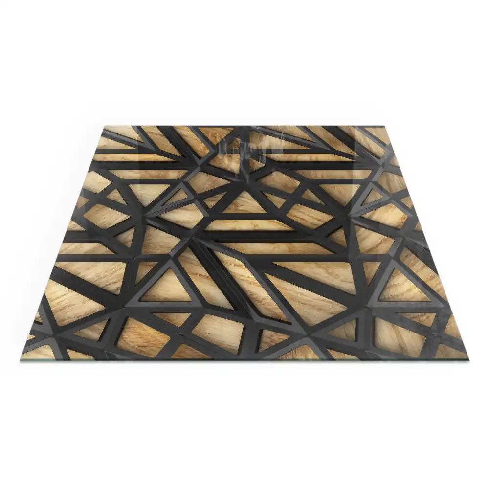 Placă de sticlă pătrată pentru șemineu cu model geometric și lemn