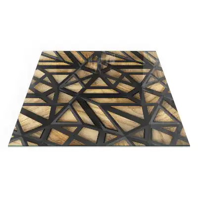 Placă de sticlă pătrată pentru șemineu cu model geometric și lemn