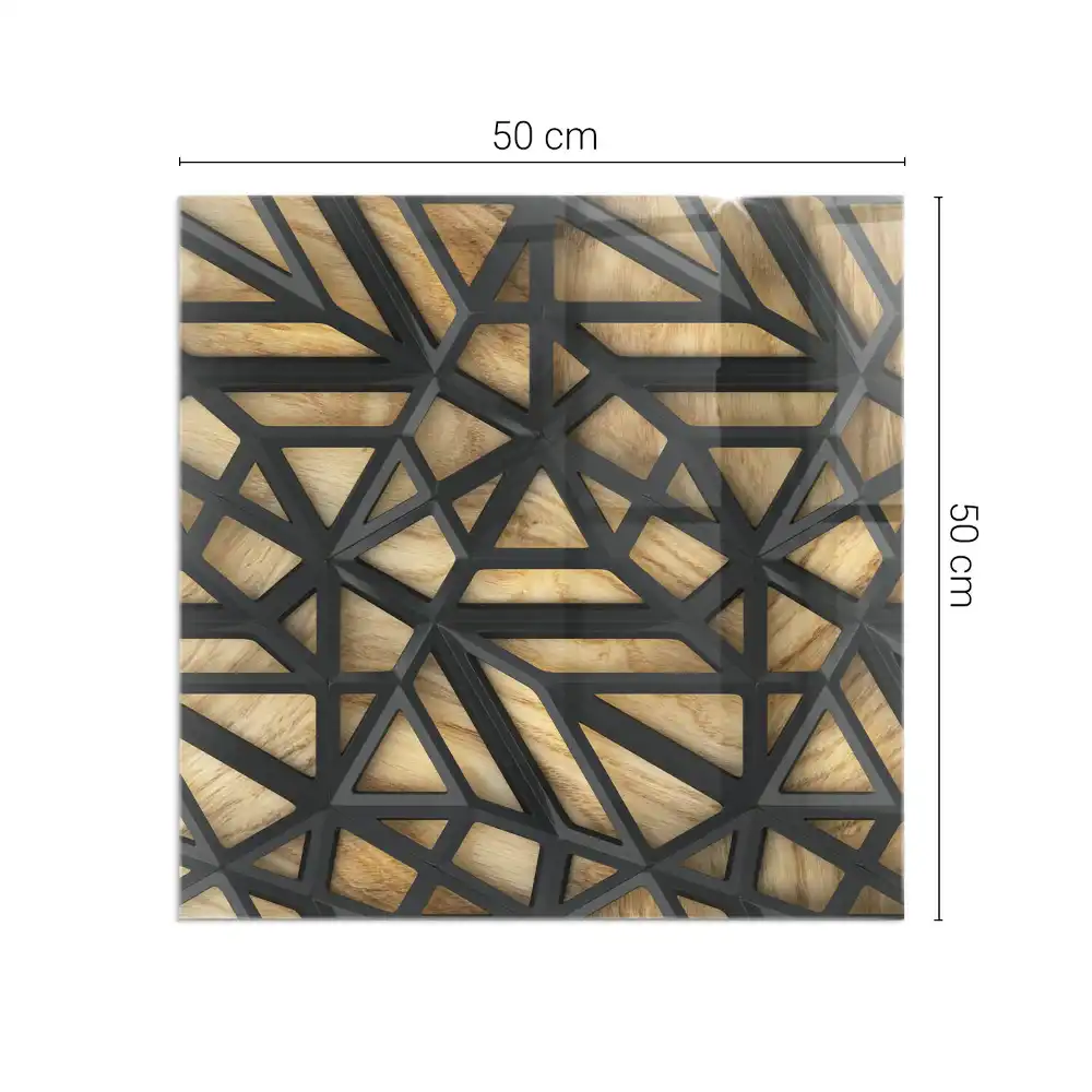 Placă de sticlă pătrată pentru șemineu cu model geometric și lemn