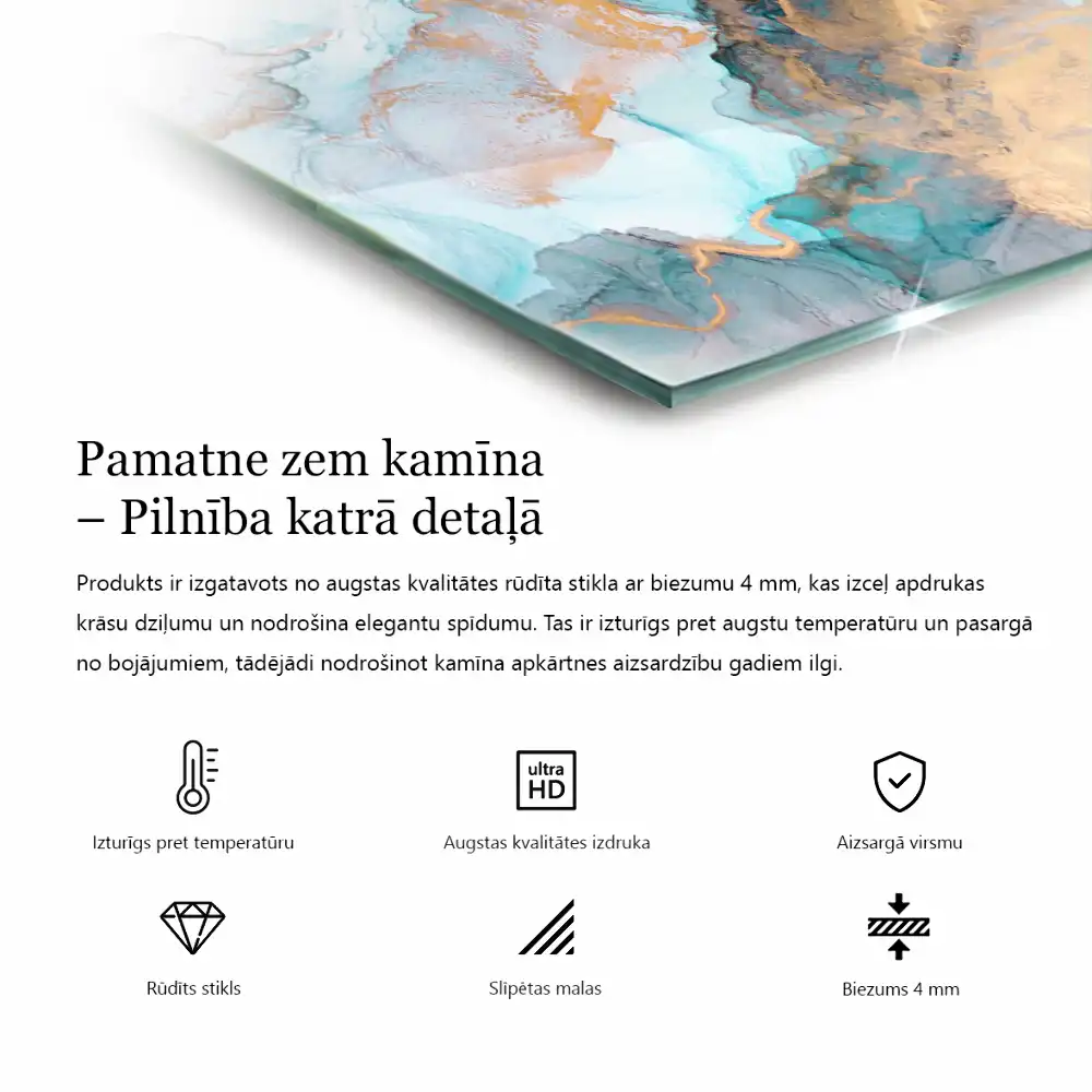 Sticlă pătrată pentru șemineu cu model geometric 3D