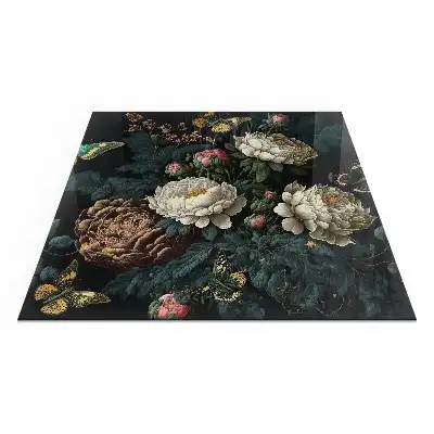 Sticlă pătrată pentru șemineu cu model floral și fluturi