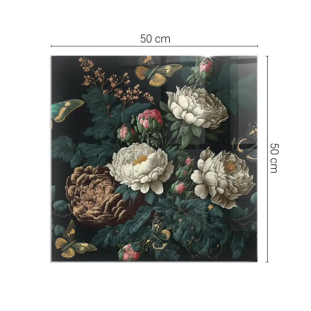 Sticlă pătrată pentru șemineu cu model floral și fluturi