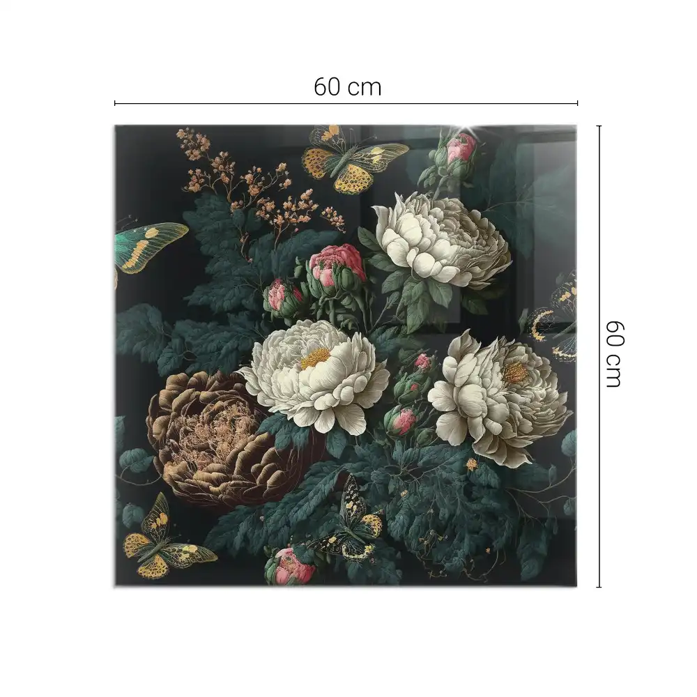 Sticlă pătrată pentru șemineu cu model floral și fluturi