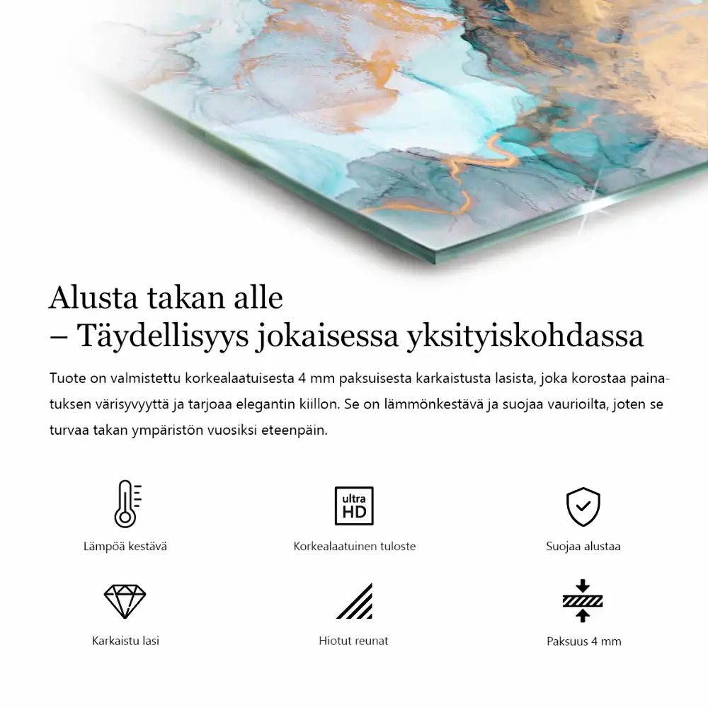 Placă de sticlă pătrată pentru șemineu cu model abstract de marmură