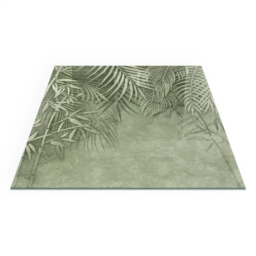 Sticlă de protecție pătrată pentru șemineu cu model de frunze tropicale
