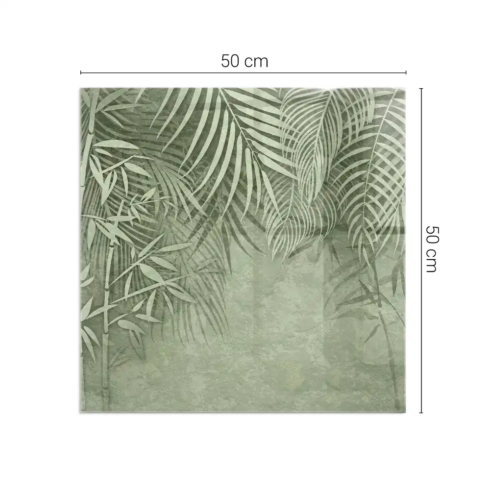 Sticlă de protecție pătrată pentru șemineu cu model de frunze tropicale