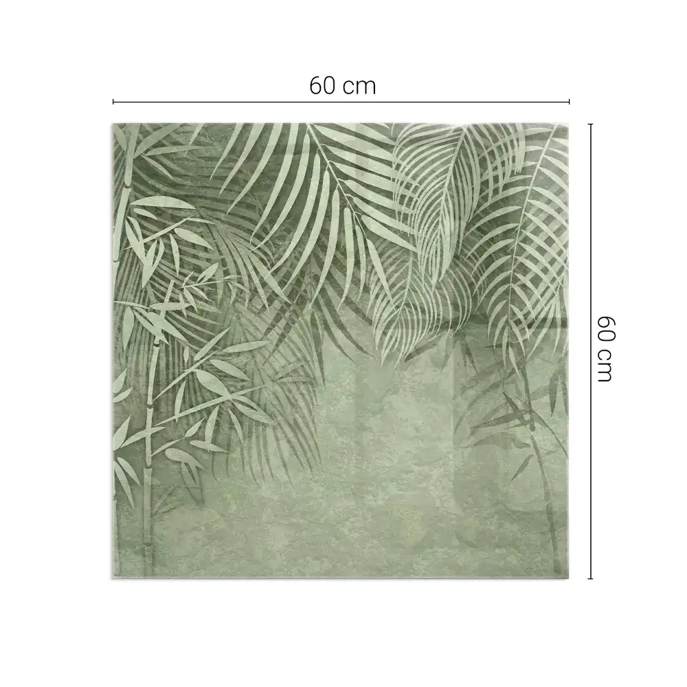 Sticlă de protecție pătrată pentru șemineu cu model de frunze tropicale
