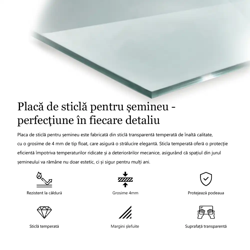 Placă de protecție din sticlă securizată pentru sobă, formă pătrată, transparentă