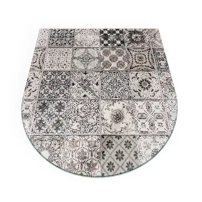 Placă de protecție din sticlă securizată sub sobă, formă semiovală, cu model decorativ