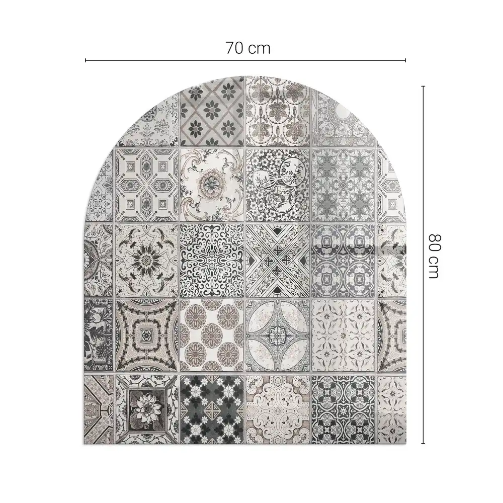 Placă de protecție din sticlă securizată sub sobă, formă semiovală, cu model decorativ