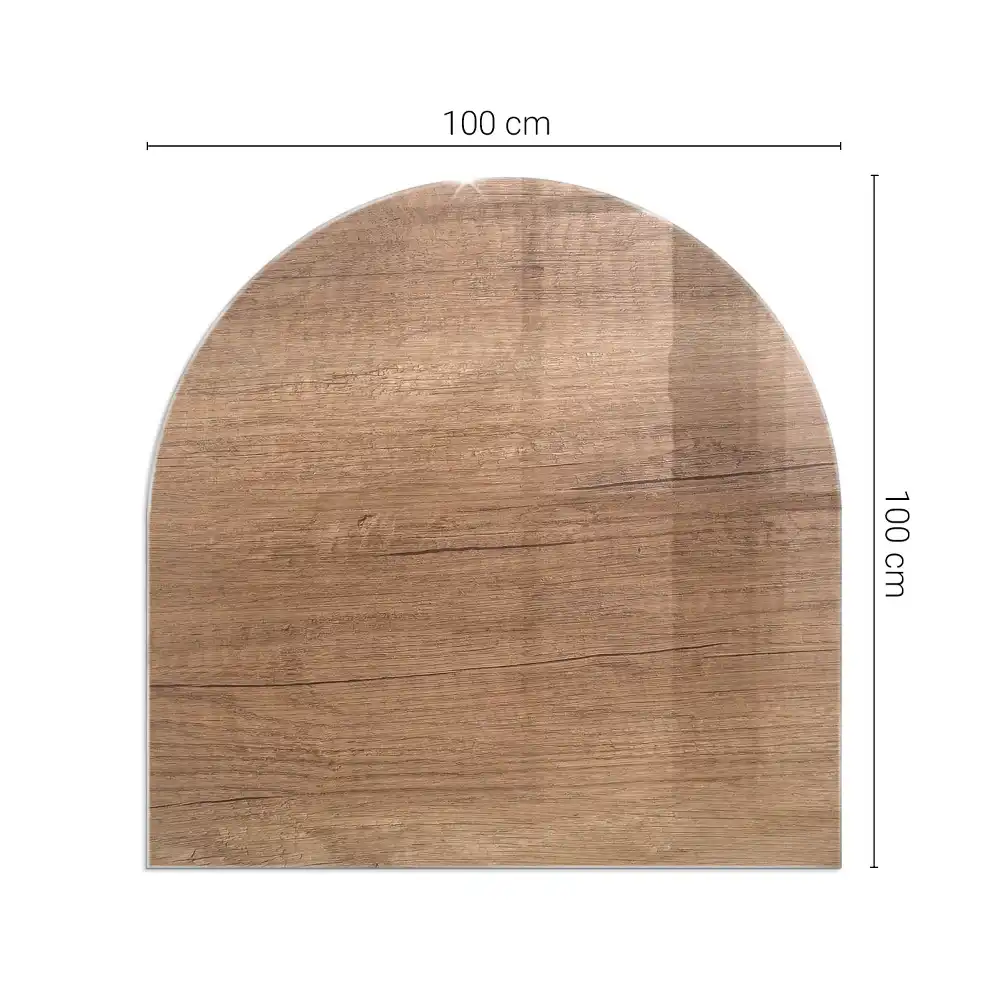 Placă de protecție pentru șemineu semiovală cu aspect de lemn natural