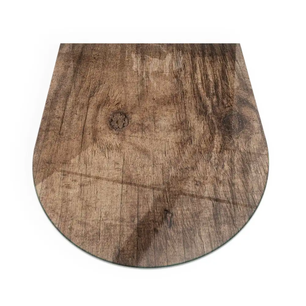 Placă de protecție din sticlă securizată sub sobă, formă semiovală, model aspect lemn natural