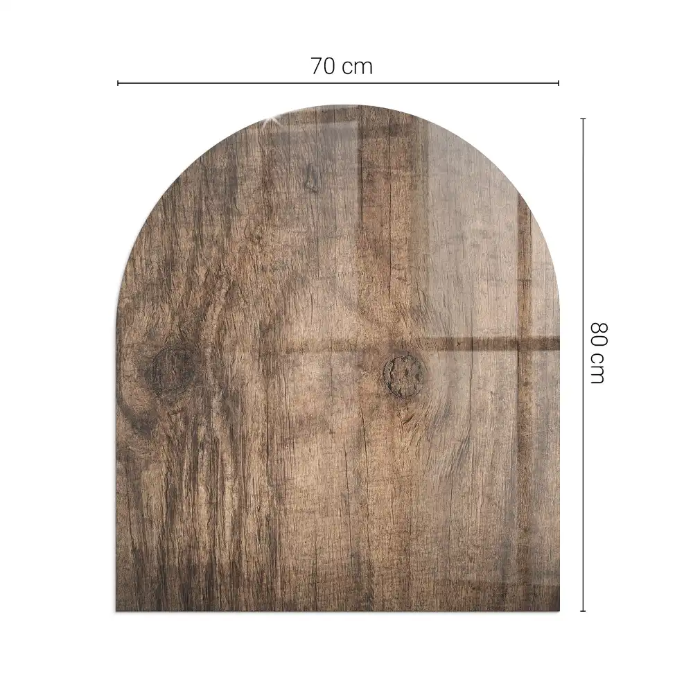 Placă de protecție din sticlă securizată sub sobă, formă semiovală, model aspect lemn natural