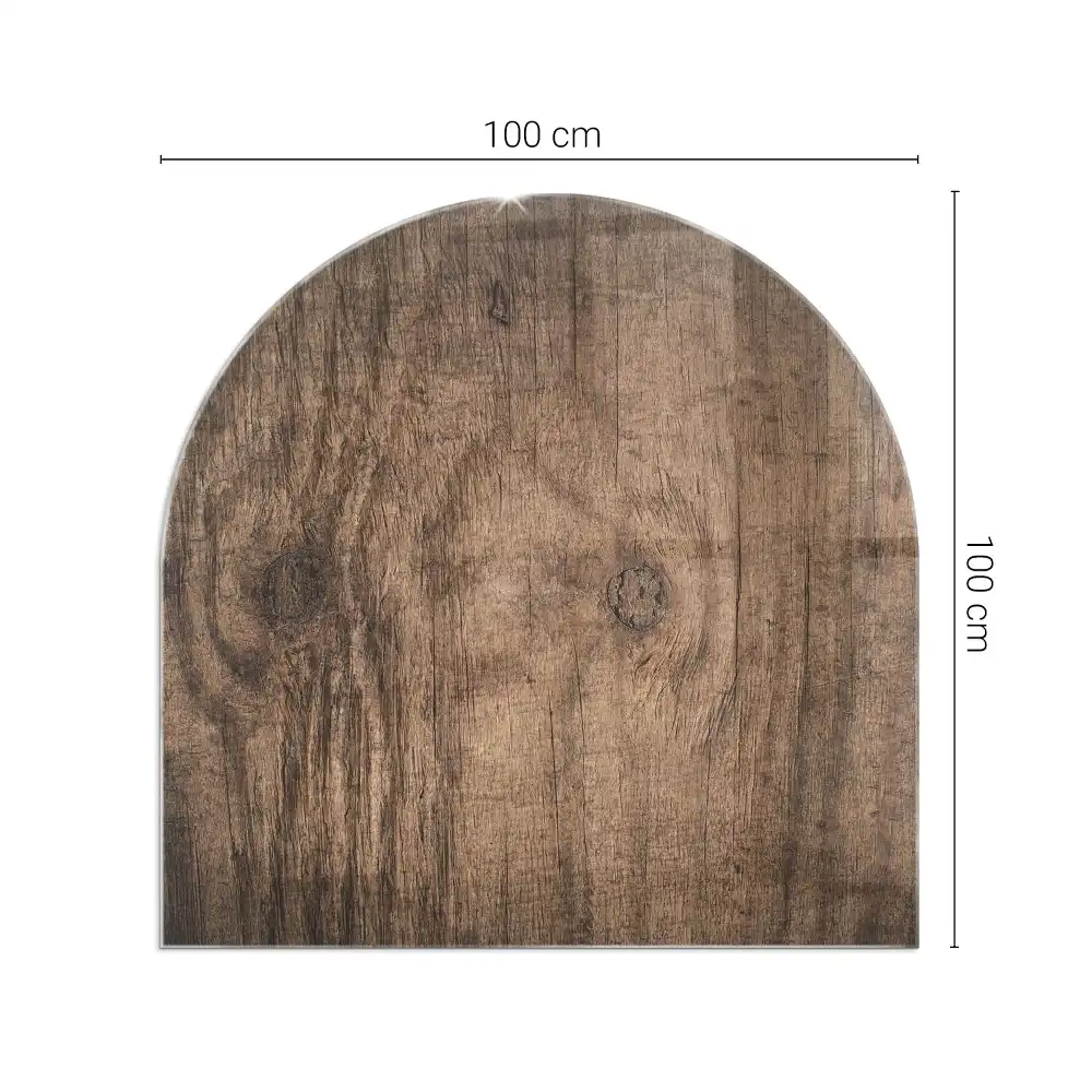Placă de protecție din sticlă securizată sub sobă, formă semiovală, model aspect lemn natural