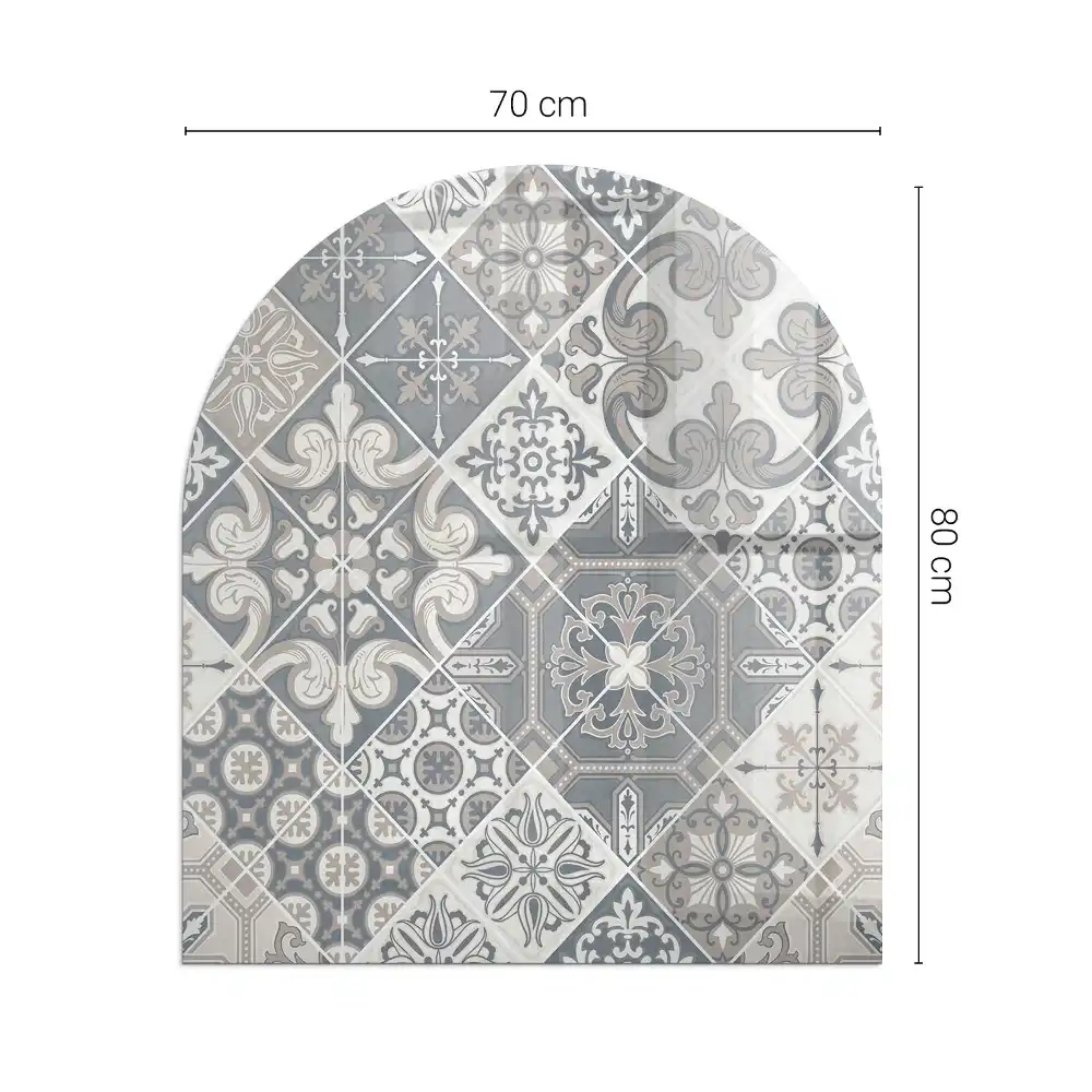 Placă de protecție pentru șemineu semiovală cu model decorativ de mozaic