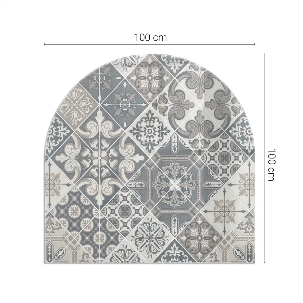 Placă de protecție pentru șemineu semiovală cu model decorativ de mozaic