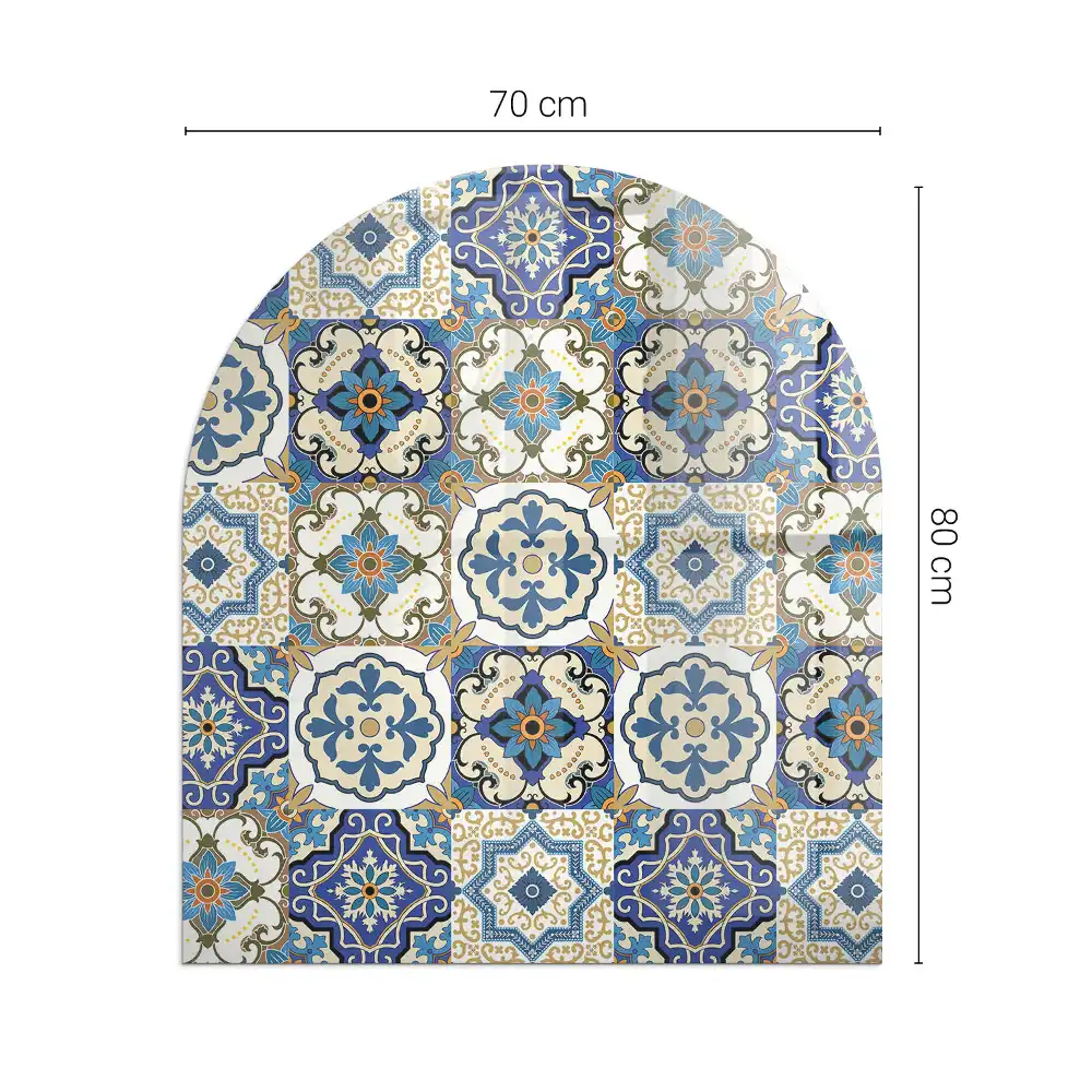 Placă de sticlă semiovală pentru șemineu cu model mozaic floral