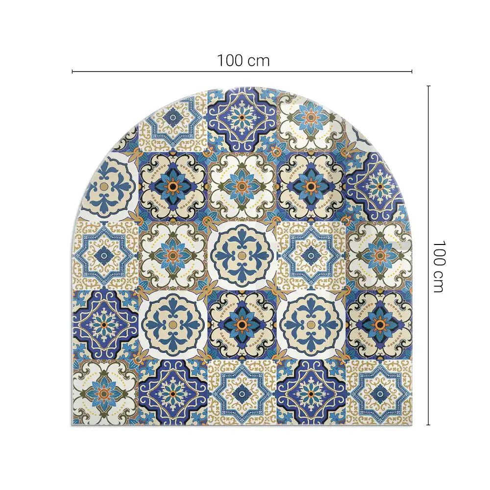 Placă de sticlă semiovală pentru șemineu cu model mozaic floral