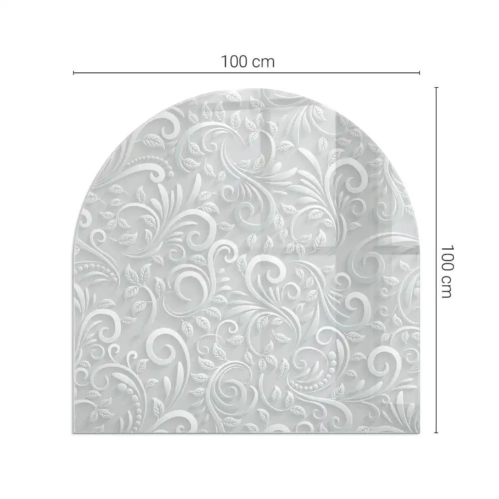 Placă de sticlă semiovală pentru șemineu cu model elegant cu plante