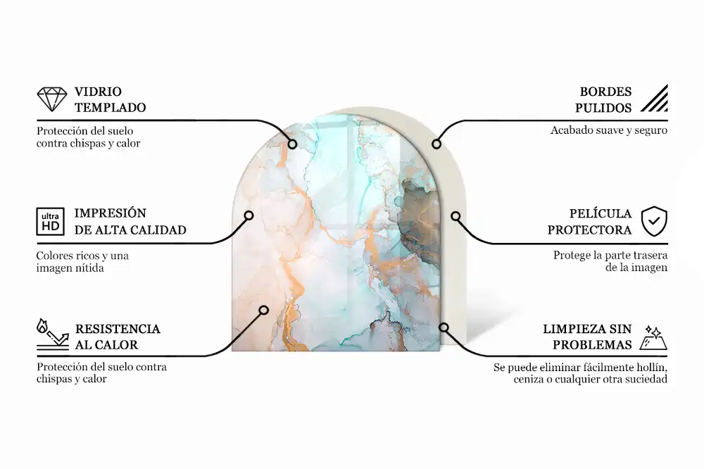 Placă de sticlă semiovală pentru șemineu cu model geometric abstract