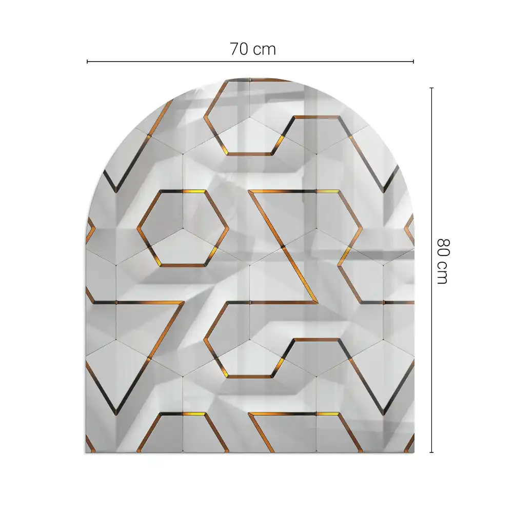 Placă de sticlă semiovală pentru șemineu cu model geometric 3D