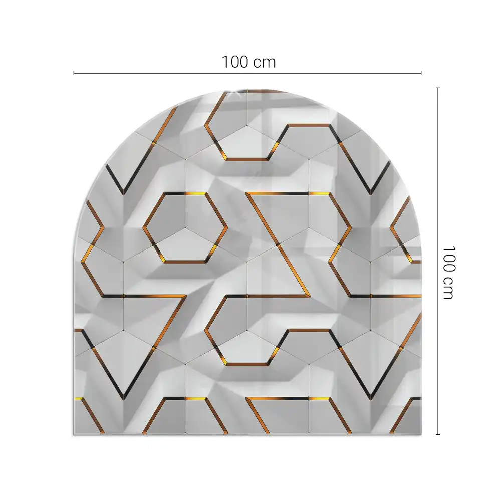 Placă de sticlă semiovală pentru șemineu cu model geometric 3D