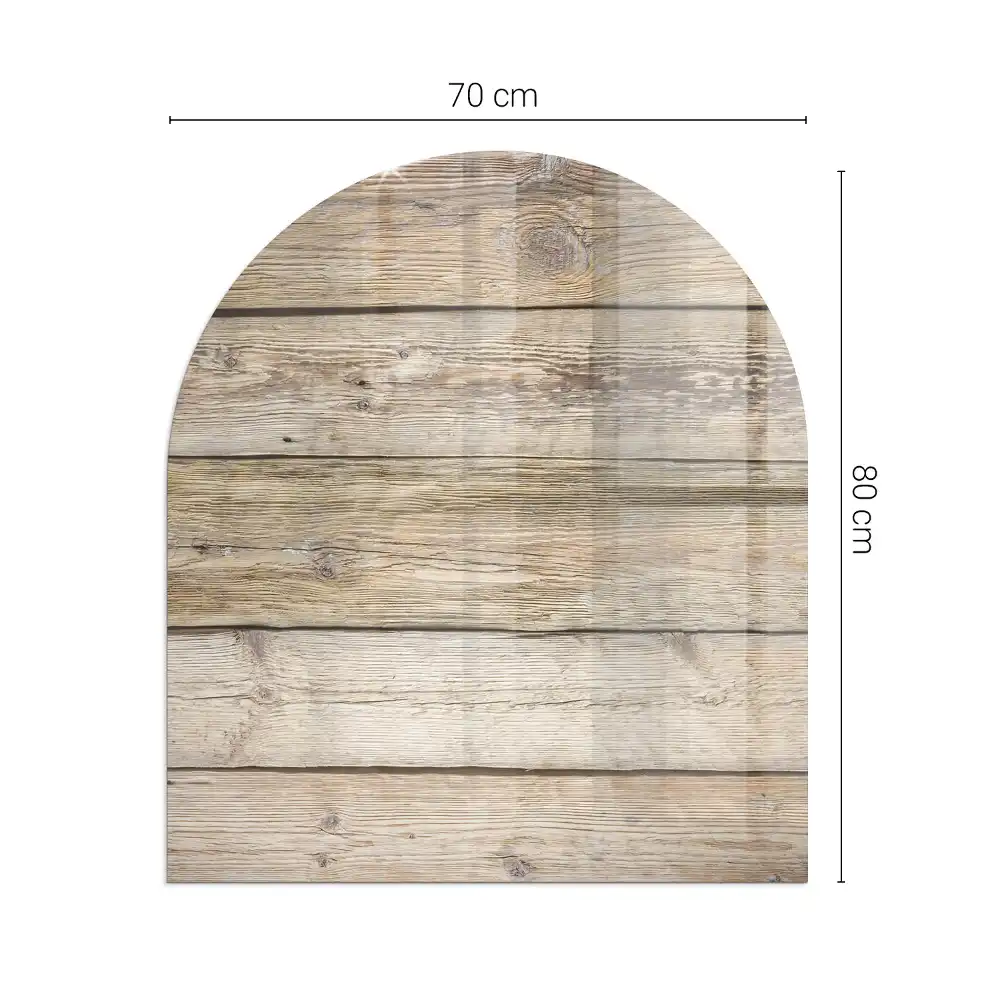 Placă de sticlă semiovală pentru șemineu cu aspect de scânduri din lemn natural