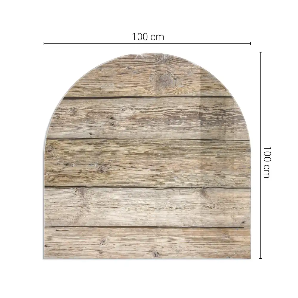 Placă de sticlă semiovală pentru șemineu cu aspect de scânduri din lemn natural