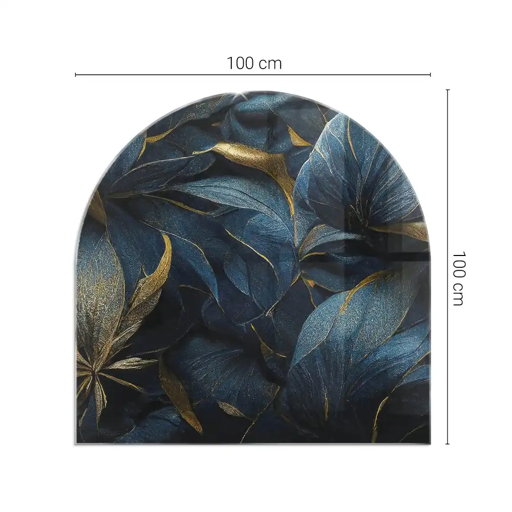 Placă de sticlă semiovală pentru șemineu cu model de frunze elegante