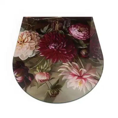 Placă de protecție din sticlă securizată sub sobă cu model buchet de flori în detaliu