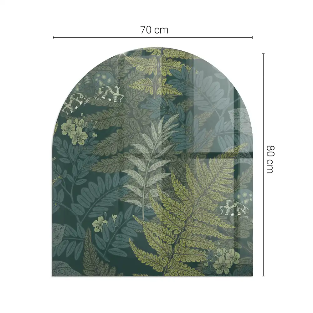 Placă de protecție pentru șemineu semiovală cu model floral și fluturi