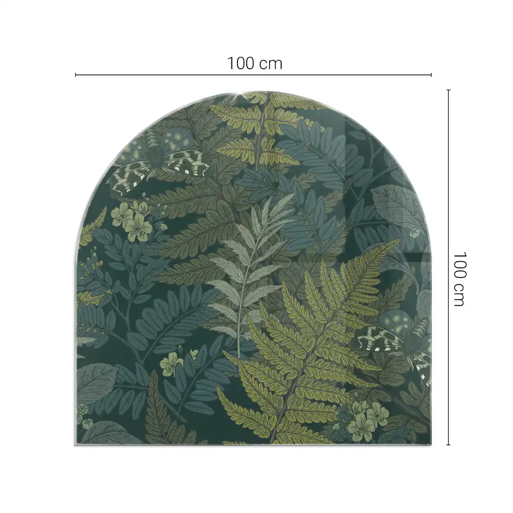 Placă de protecție pentru șemineu semiovală cu model floral și fluturi