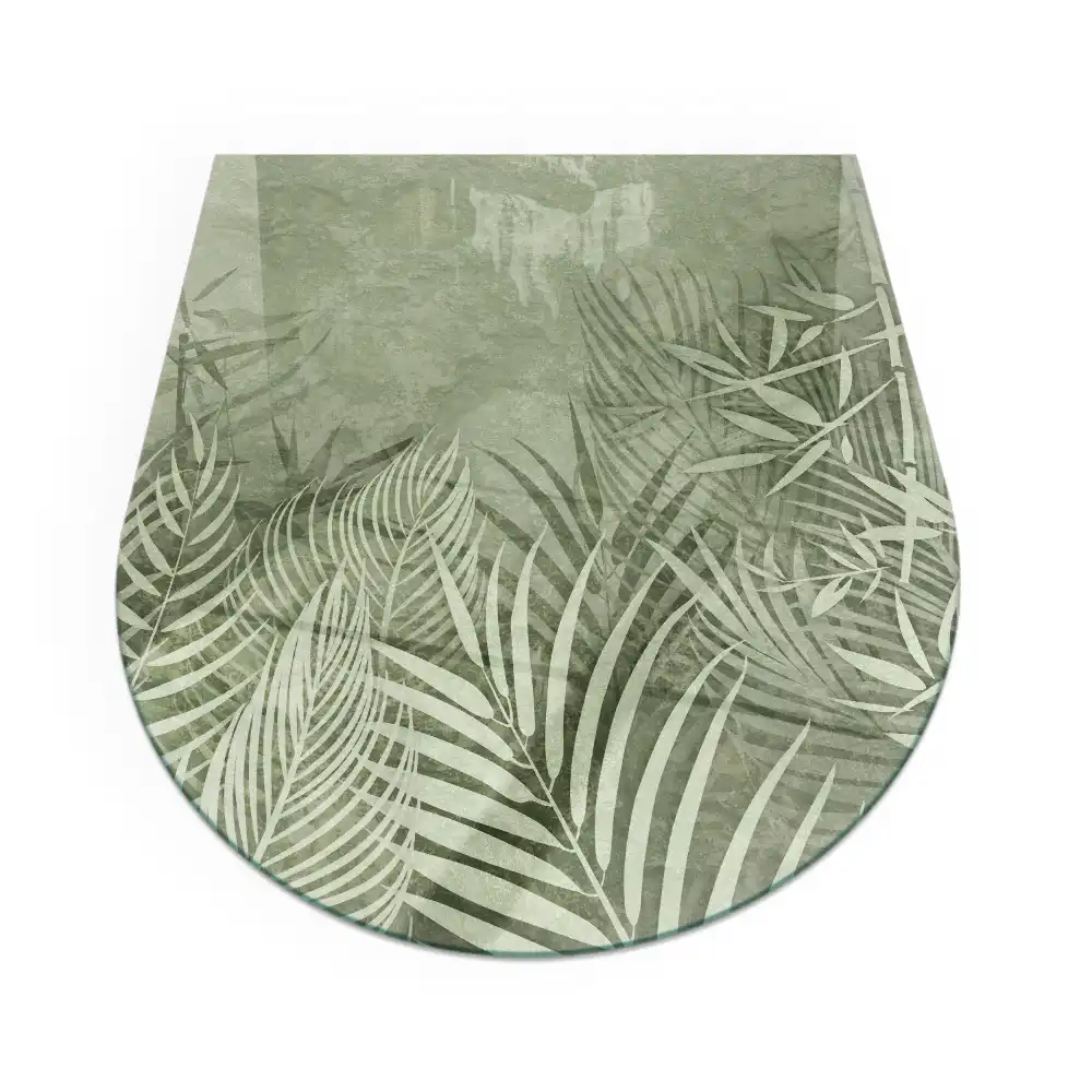 Placă de sticlă semiovală pentru protecția podelei sub șemineu cu model de frunze tropicale