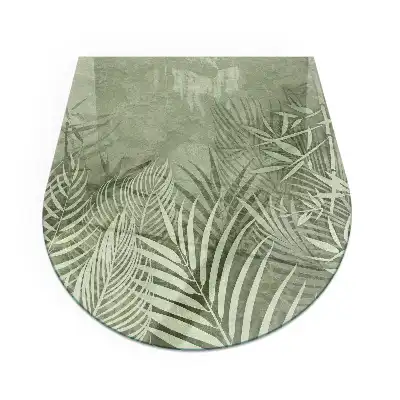 Placă de sticlă semiovală pentru protecția podelei sub șemineu cu model de frunze tropicale