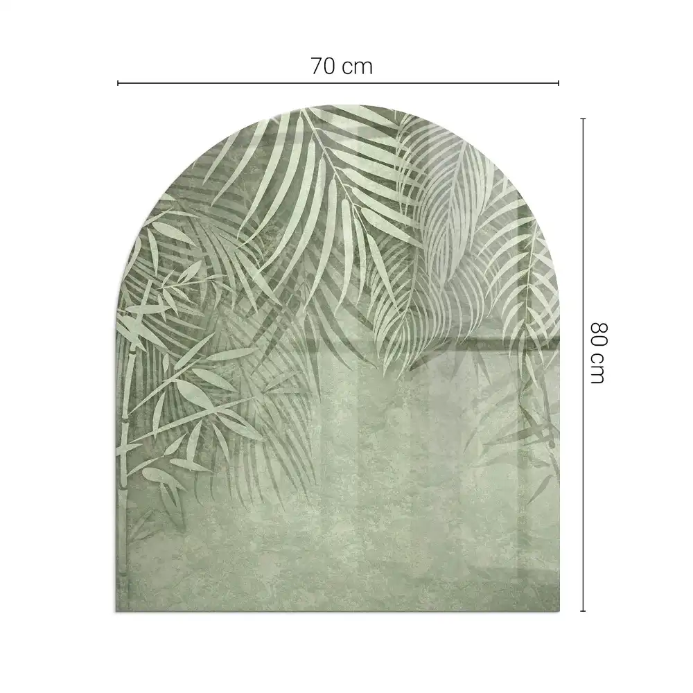 Placă de sticlă semiovală pentru protecția podelei sub șemineu cu model de frunze tropicale