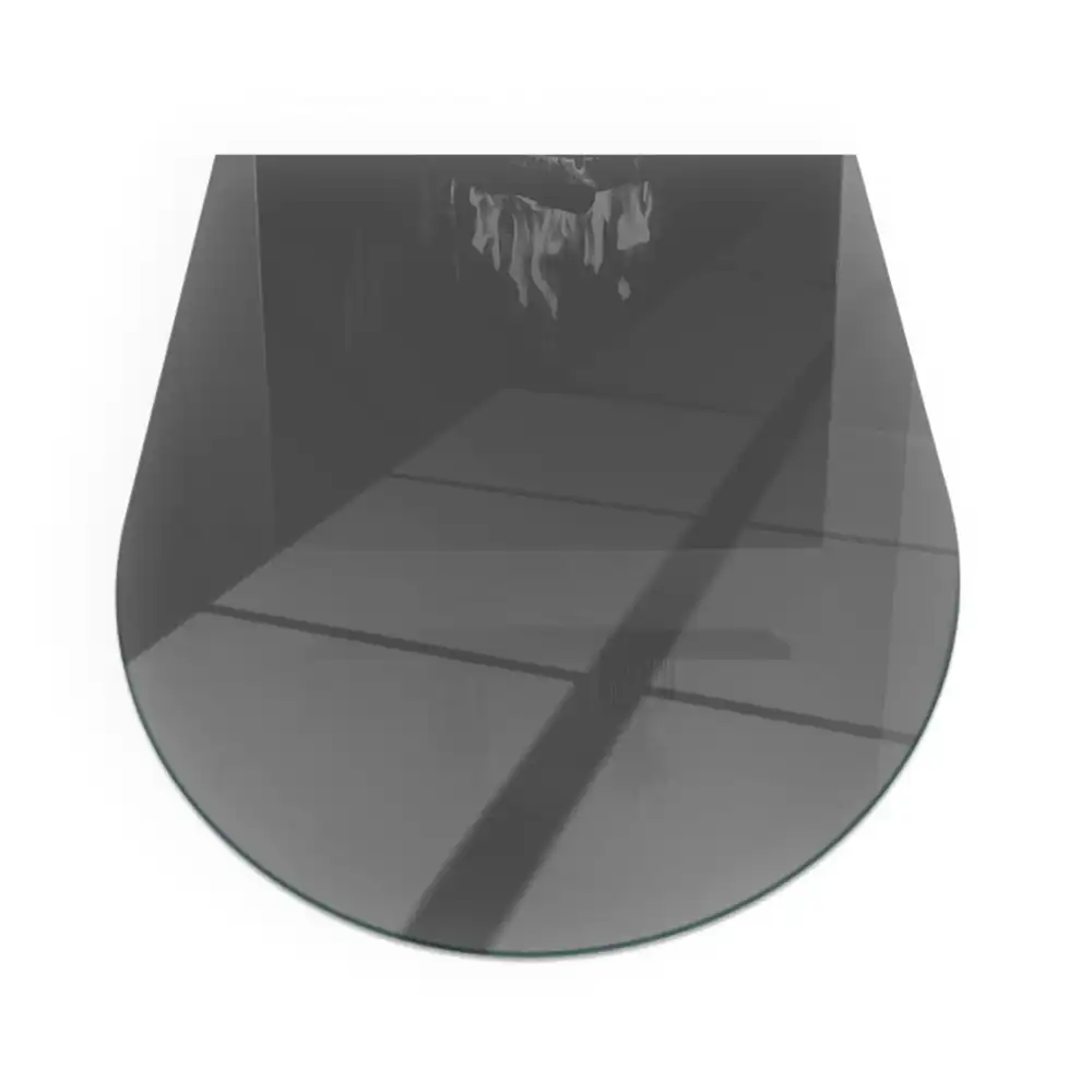 Placă de sticlă semiovală maro-gri pentru șemineu