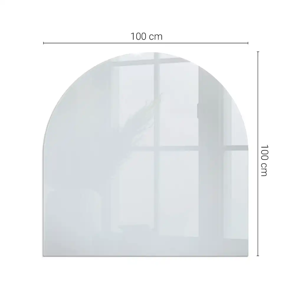 Placă de sticlă semiovală albă pentru șemineu