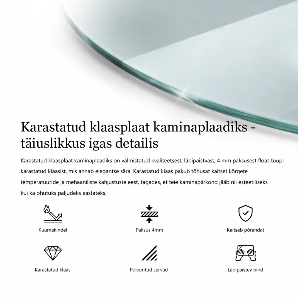 Placă de protecție din sticlă securizată sub sobă, formă semiovală, transparentă