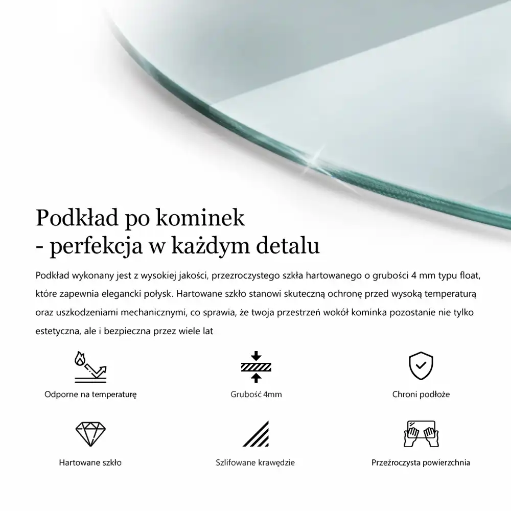 Placă de protecție din sticlă securizată sub sobă, formă semiovală, transparentă
