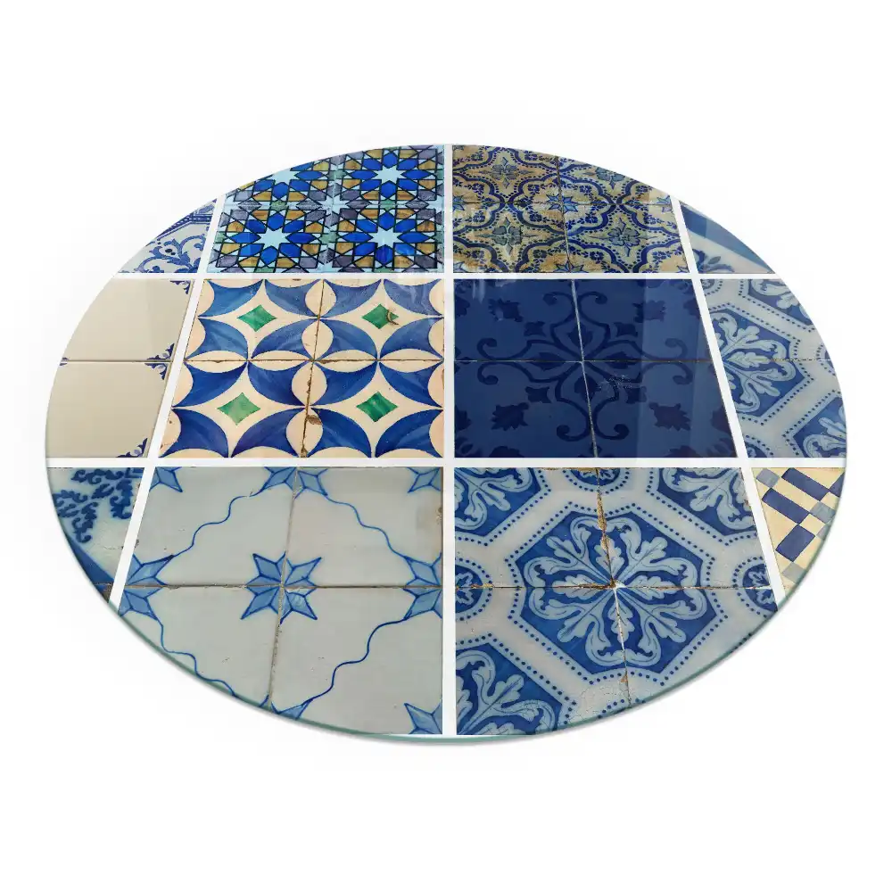 Placă din sticlă securizată tip covoraș de protecție sub sobă cu model plăci ceramice