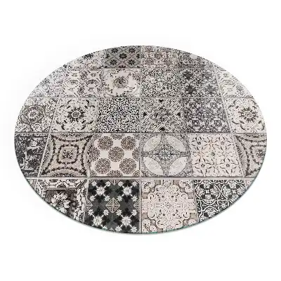 Placă rotundă din sticlă securizată pentru protecția pardoselii sub sobă cu model decorativ